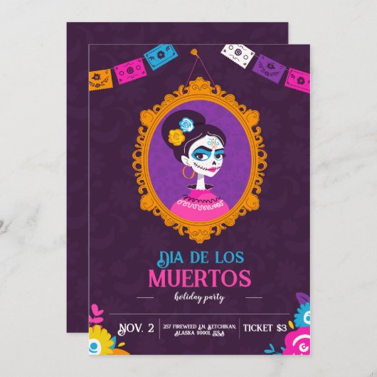 Platte uitnodiging voor de dag van de doden (Voorkant / Achterkant)