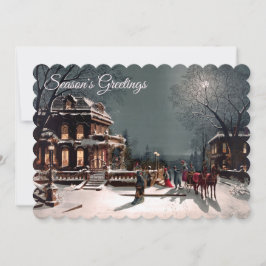 Platte Victoriaans Kerstfeest Foto Wenskaart Feestdagenkaart