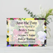 Platte viooltjes gemengde kleuren Save the Date (Staand voorkant)