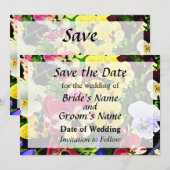 Platte viooltjes gemengde kleuren Save the Date (Voorkant / Achterkant)