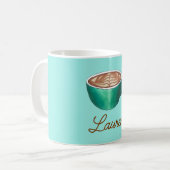 Platte witte latte cappuccino koffie gepersonalise koffiemok (Voorkant links)