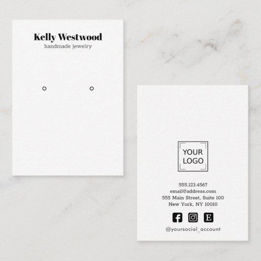 PLATTE WITTE OORBEL DISPLAY TERUG LOGO SOCIALE PIC VISITEKAARTJE (Voorkant / Achterkant)