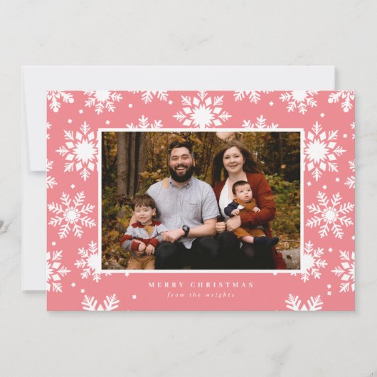 Platte witte vette sneeuwvlokken op de achtergrond feestdagenkaart (Voorkant)