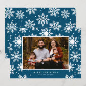 Platte witte vette sneeuwvlokken op de achtergrond feestdagenkaart (Voorkant / Achterkant)