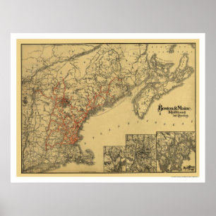 Plattegrond Boston & Maine Railroad Map 1898 Poster