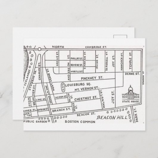 Plattegrond van Beacon Hill in Boston Briefkaart (Voorkant / Achterkant)