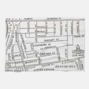 Plattegrond van Bostons Beacon Hill Theedoek