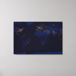 Plattegrond van de aarde met de stadslampen van de canvas afdruk