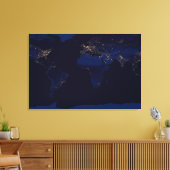 Plattegrond van de aarde met de stadslampen van de canvas afdruk (Insitu (Woonkamer))