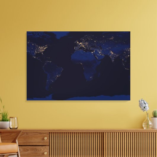 Plattegrond van de aarde met de stadslampen van de canvas afdruk (Insitu (Woonkamer))