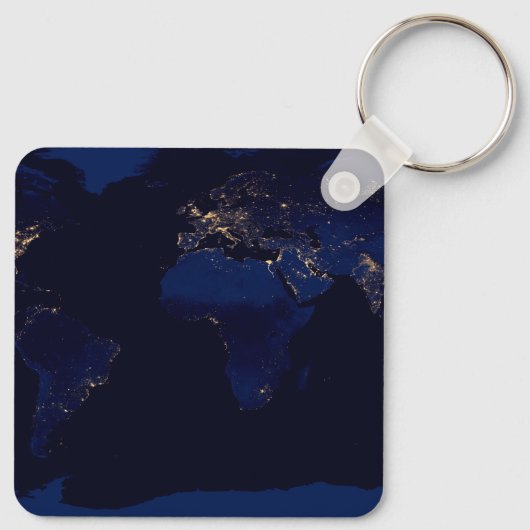 Plattegrond van de aarde met de stadslampen van de sleutelhanger (Achterkant)