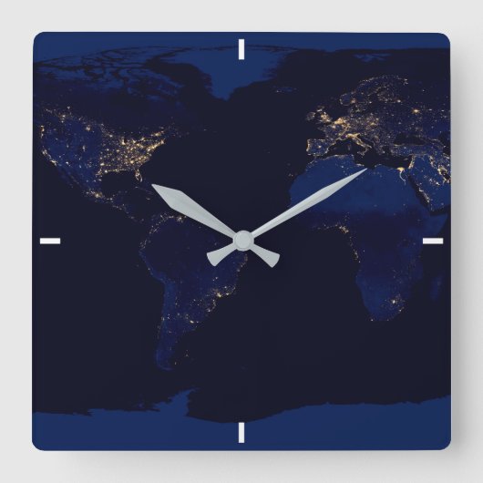 Plattegrond van de aarde met de stadslampen van de vierkante klok (Voorkant)