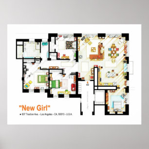 Plattegrond van de loft appartement van NEW GIRL Poster
