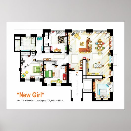 Plattegrond van de loft appartement van NEW GIRL Poster (Voorkant)