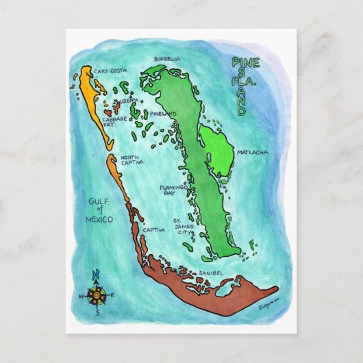 Plattegrond van Pine Island Sanibel Captiva Island Briefkaart (Voorkant)
