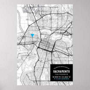 Plattegrond van Sacramento, Cali + Markeer uw loca Poster