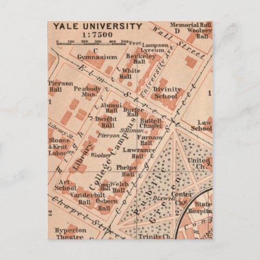 Plattegrond van Yale University ansichtkaart Briefkaart (Voorkant)