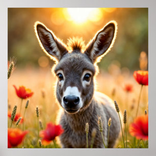 Platteland ezel nieuwsgierige ogen vredige kunst poster