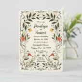 Platteland Handgeschreven Boho Floral Wedding Kaart (Staand voorkant)