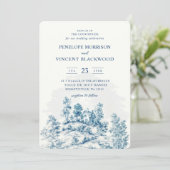 Platteland Toile de Jouy bruiloft Kaart (Staand voorkant)