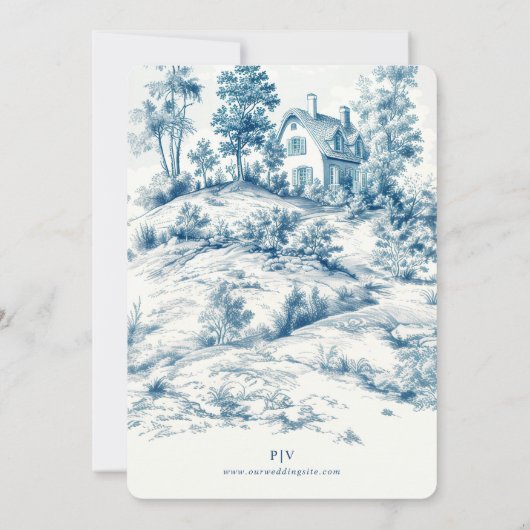 Platteland Toile de Jouy bruiloft Kaart (Achterkant)