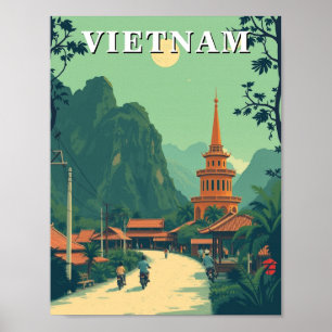 Platteland Vietnam Travel Illustratie Poster