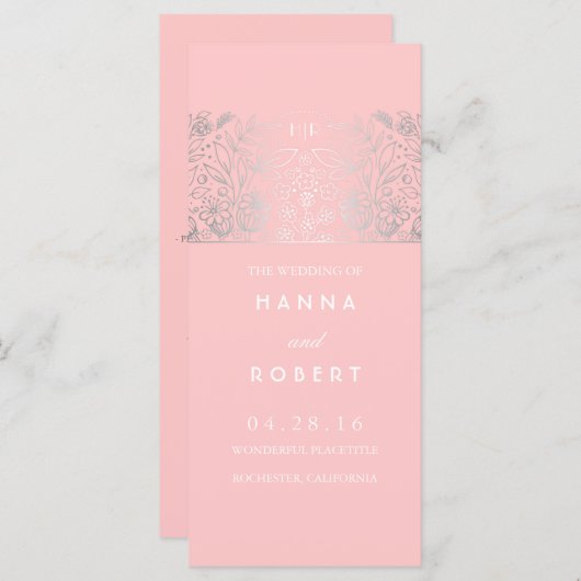 Platteland Zilveren Bloemen Roze Trouwprogramma's Programmakaart (Voorkant / Achterkant)