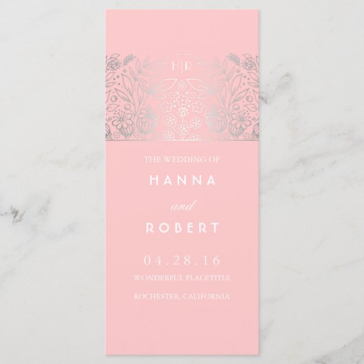Platteland Zilveren Bloemen Roze Trouwprogramma's Programmakaart (Voorkant)
