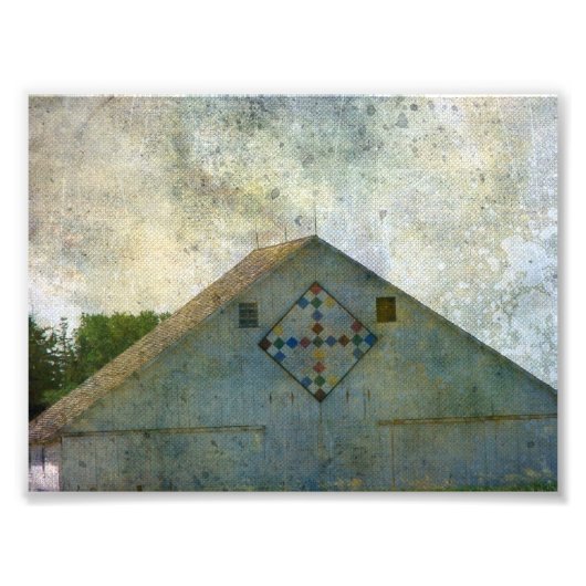 PlattelandsIowa Barn met Quilt Grunge Foto Afdruk (Voorkant)