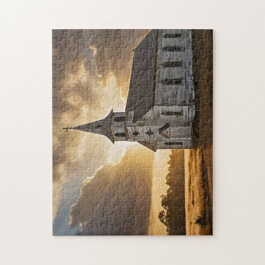 Plattelandskerk Sunrise Countryside Christelijk Legpuzzel (Verticaal)
