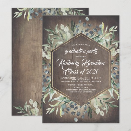 plattelandsland | Greenery Gold Lijst Afstuderen Kaart (Voorkant / Achterkant)