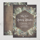 plattelandsland | Greenery Gold Lijst Baby shower Kaart (Voorkant / Achterkant)