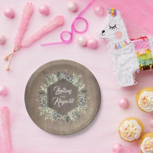 plattelandsland | Hout en groen bruiloft Papieren Bordje (Feest)
