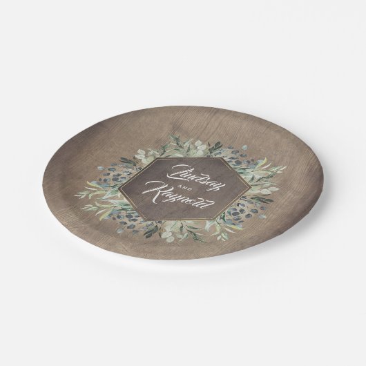 plattelandsland | Hout en groen bruiloft Papieren Bordje (Gekanteld)