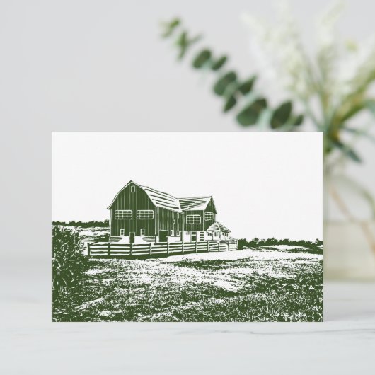 Plattelandslandschap houtsnede stijl boerderij hui bedankkaart (Staand voorkant)