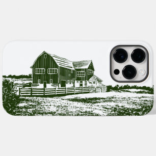 Plattelandslandschap houtsnede stijl boerderij hui Case-Mate iPhone 14 pro max hoesje