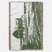 Plattelandslandschap houtsnede stijl boerderij hui deken (Voorkant Verticaal)