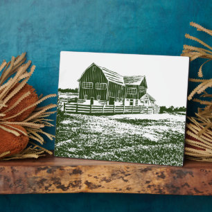 Plattelandslandschap houtsnede stijl boerderij hui fotoplaat