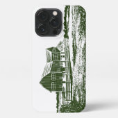 Plattelandslandschap houtsnede stijl boerderij hui iPhone hoesje (Achterkant)