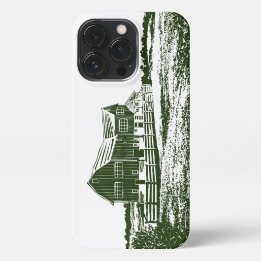 Plattelandslandschap houtsnede stijl boerderij hui iPhone hoesje (Achterkant)