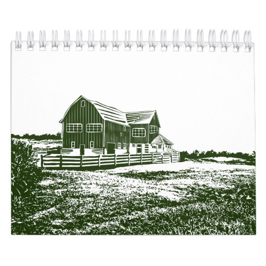 Plattelandslandschap houtsnede stijl boerderij hui kalender (Hoes)