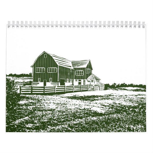 Plattelandslandschap houtsnede stijl boerderij hui kalender (Hoes)