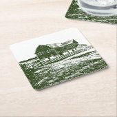 Plattelandslandschap houtsnede stijl boerderij hui kartonnen onderzetters (Schuin)