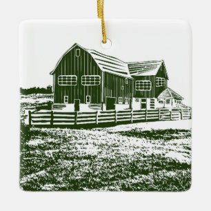 Plattelandslandschap houtsnede stijl boerderij hui keramisch ornament
