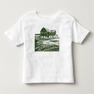 Plattelandslandschap houtsnede stijl boerderij hui kinder shirts