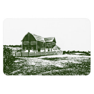 Plattelandslandschap houtsnede stijl boerderij hui magneet