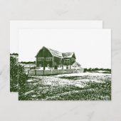 Plattelandslandschap houtsnede stijl boerderij hui notitiekaartje (Voorkant / Achterkant)