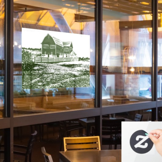 Plattelandslandschap houtsnede stijl boerderij hui raamsticker (Restaurant Raam)