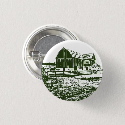 Plattelandslandschap houtsnede stijl boerderij hui ronde button 3,2 cm (Voorkant /achterkant)