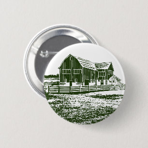 Plattelandslandschap houtsnede stijl boerderij hui ronde button 5,7 cm